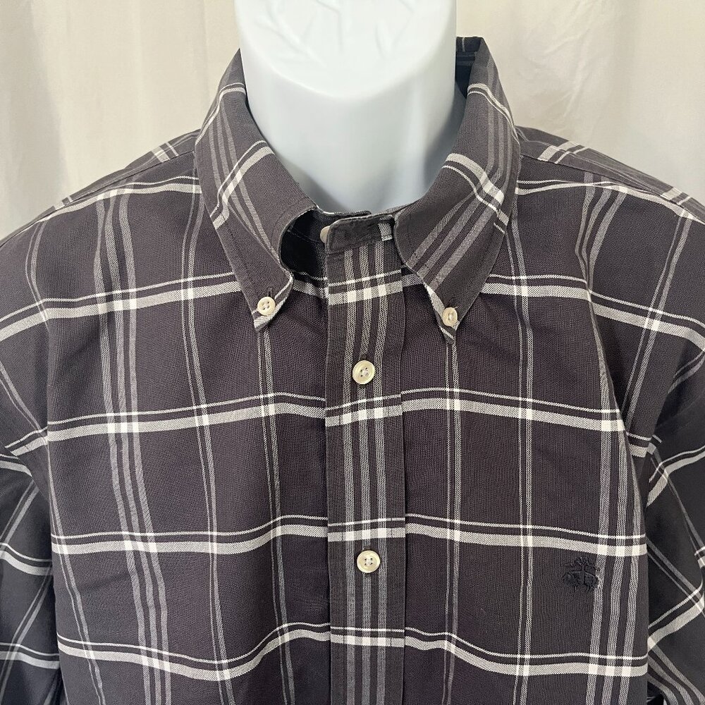 Brooks Brothers Regent Fit Non-Iron Shirt Men’s XL Gray White Check L/S EUC 👔✨